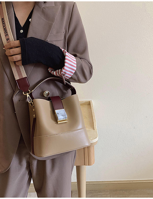 Fashion Khaki Contrast Stitching Wide Shoulder Strap Shoulder Bag