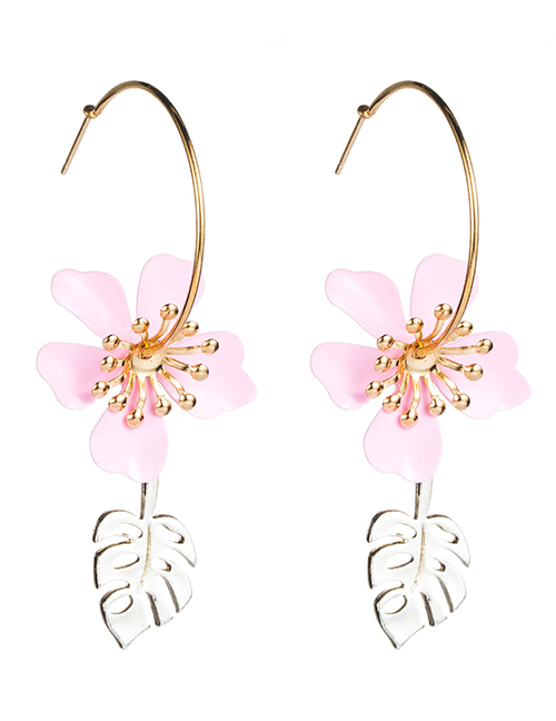 Fashion Pink Leaf Eternal Flower Ear Studs