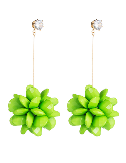 Fashion Green  Silver Needle Geometric Flower Ball Diamond Stud Earrings