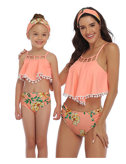 Fashion Orange Printed Ruffle Fringe Parent-child Bikini Children