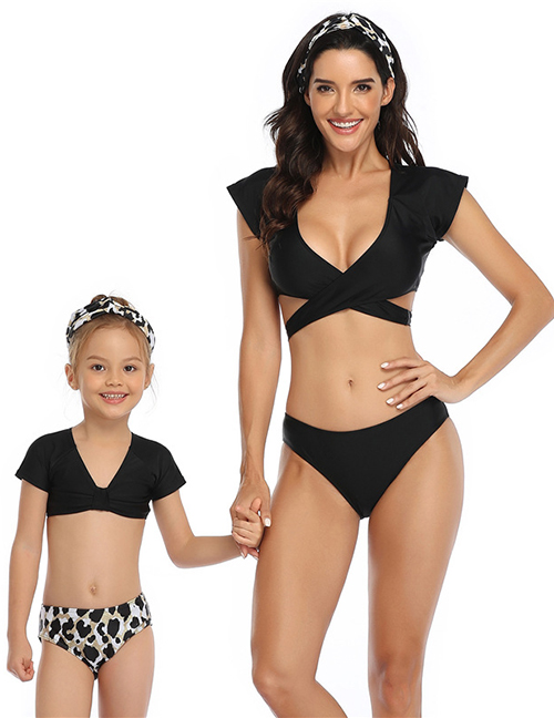 Fashion Black Leopard Print Cross Strap Sports Bikini Three-piece Suit For Adults