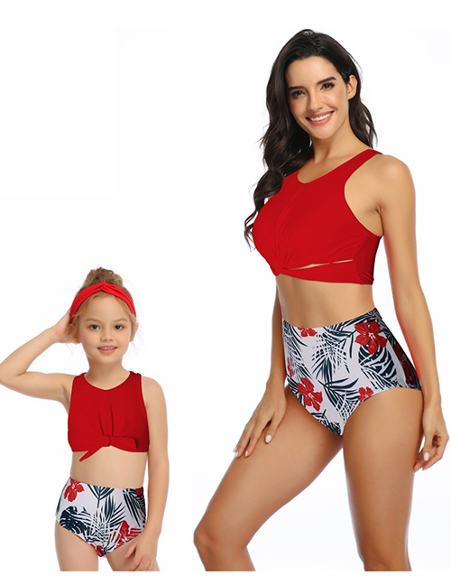 Fashion Red Hollow Ruffled Fringe High Waist Bikini Children