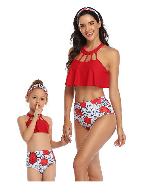 Fashion Red Hollow Hollow Lotus Leaf Parent-child Bikini Children