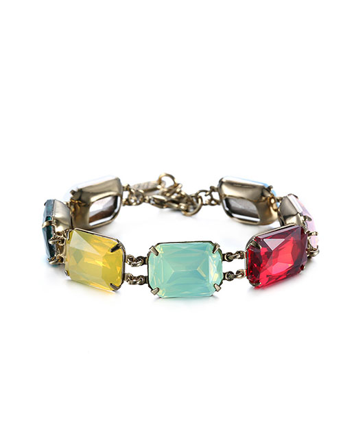 Fashion Titanium + Mixed Color Crystal Christmas Gem Metal Bracelet
