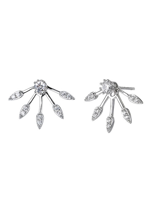 Fashion Silver  Silver Maple Leaf Full Diamond Earrings