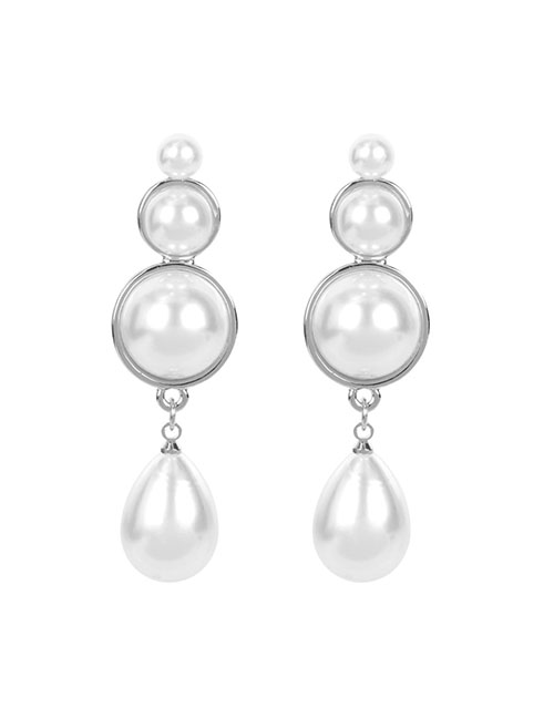Fashion White K Drop-shaped Alloy Inlaid Pearl Earrings