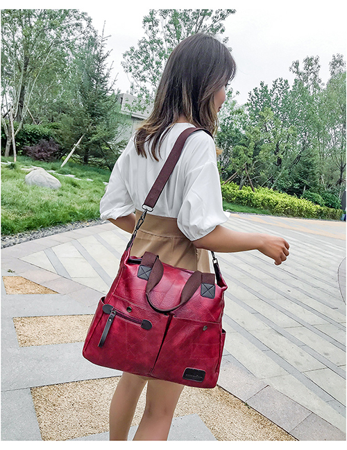 Fashion Red Zipped Panel Shoulder Bag