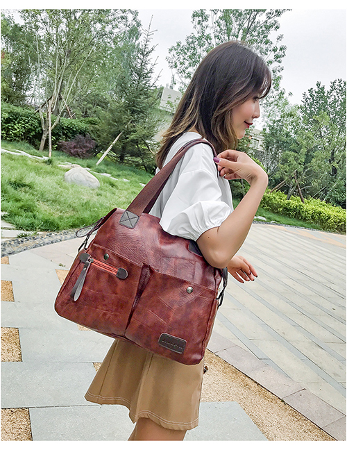 Fashion Brown Zipped Panel Shoulder Bag