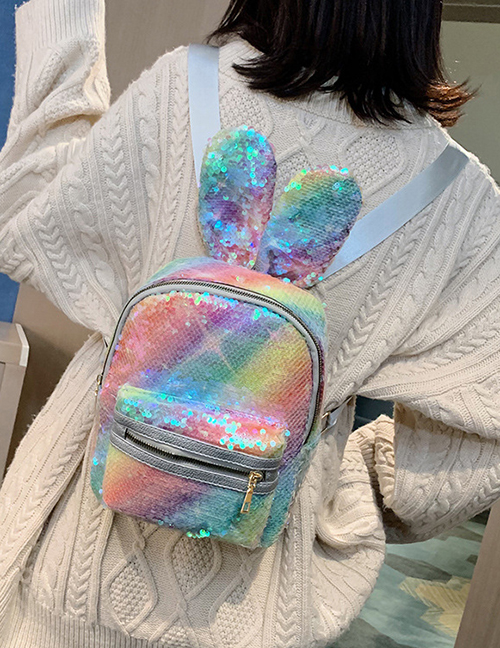 Fashion Rainbow Sequined Bunny Ears Backpack