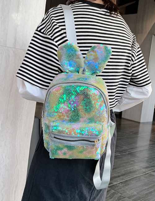 Fashion Green Star Sequined Bunny Ears Backpack