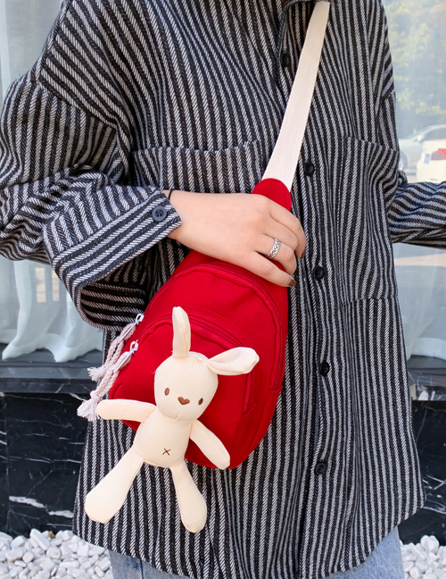 Fashion Red Canvas Contrast Bunny Crossbody Bag