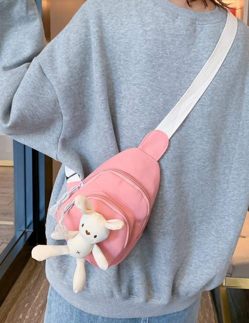 Fashion Pink Canvas Contrast Bunny Crossbody Bag