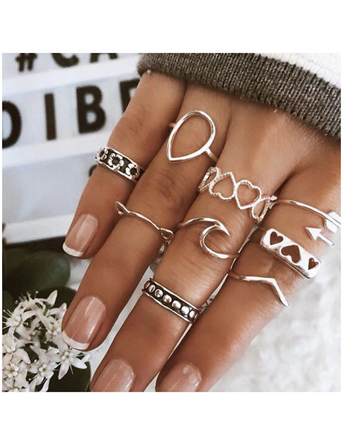 Fashion Silver Love Flower Hollow Ring Set