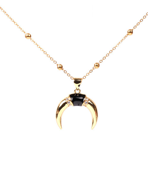 Fashion Black Oil Drop Bead Chain Crescent Diamond Necklace