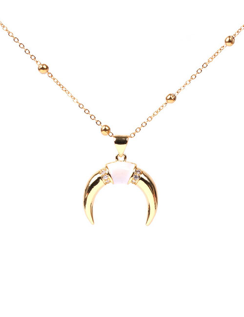 Fashion White Oil Drop Bead Chain Crescent Diamond Necklace