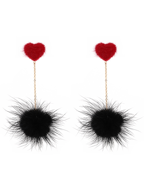 Fashion Black Mink Fur Love Earrings