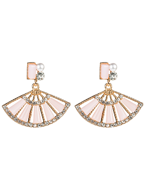 Fashion Pink Scalloped Pearl Rhinestone Pierced Earrings