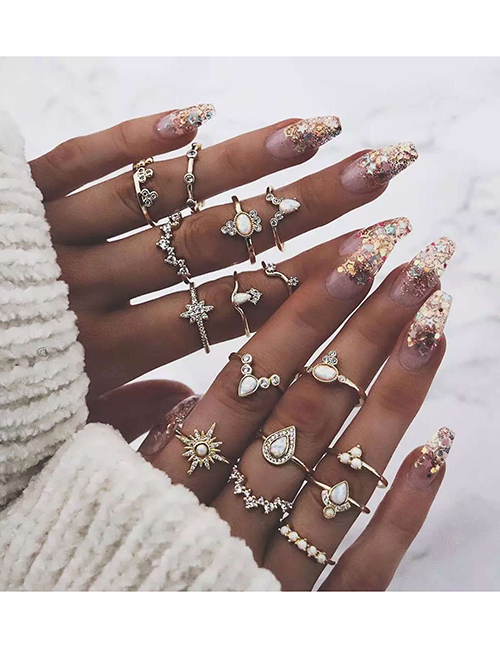 Fashion Golden Diamond Star Mandala Geometric Rings Set