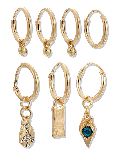 Fashion Golden Diamond Lock Eye Geometry Earrings Set