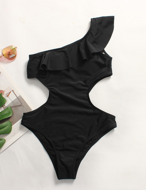 Fashion Black Pure Color Decorated Swimwear