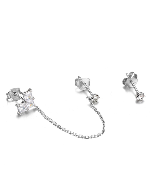 Fashion Silver  Silver Ear Studs With Asymmetric Geometry And Diamonds