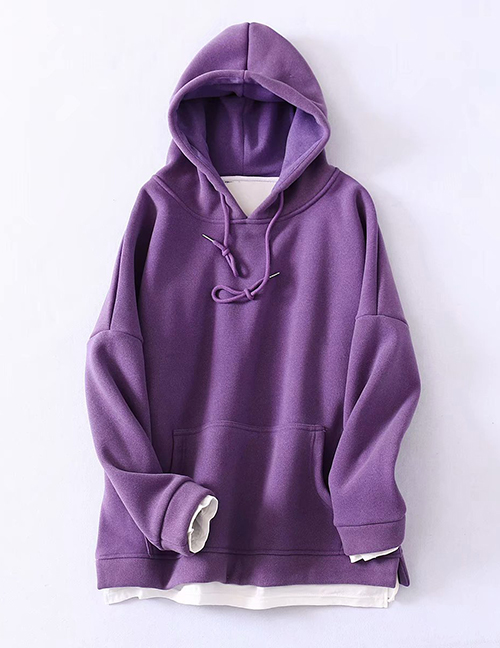 Fashion Purple Hooded Drawstring Sweatshirt