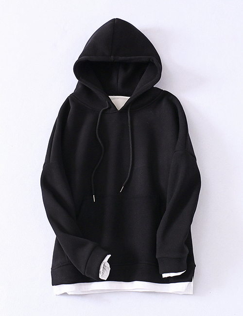Fashion Black Hooded Drawstring Sweatshirt