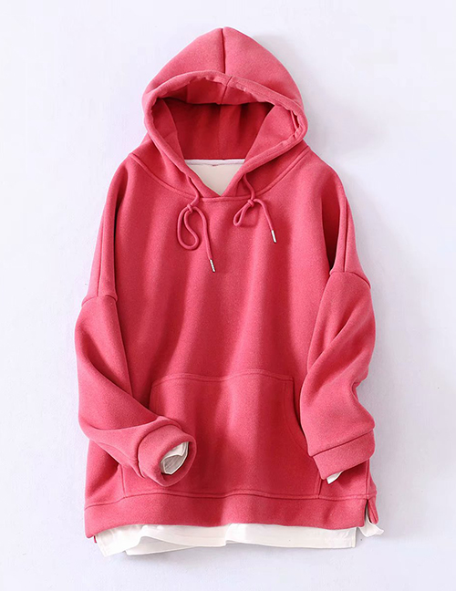 Fashion Pink Hooded Drawstring Sweatshirt