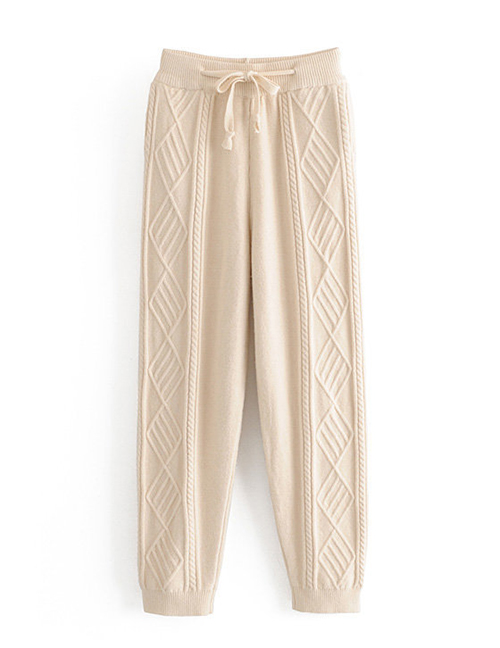 Fashion Apricot Twisted Lace-up Knitted Pants