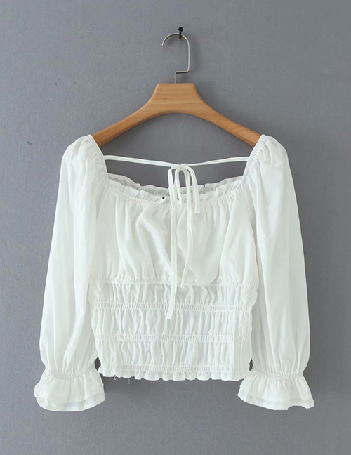Fashion White Flared Sleeves Elasticated Short-sleeved Shirt