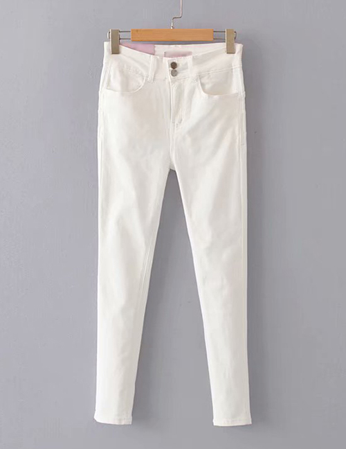 Fashion White Washed Hip High Denim Pants