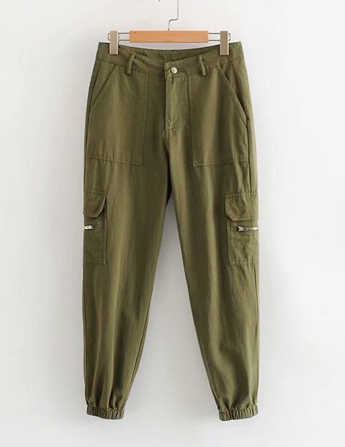 Fashion Army Green Pocket Zip Overalls