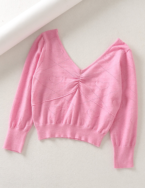 Fashion Pink Hollow Love Mesh V-neck Sweater