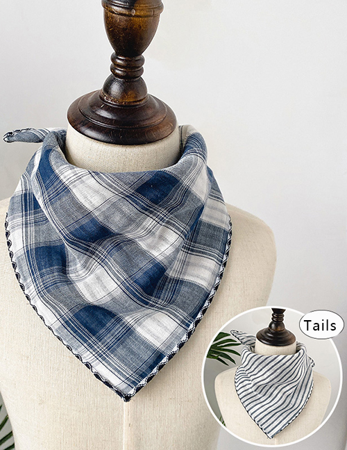 Fashion Navy Blue Double-sided Plaid Baby Triangle Towel