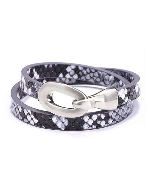 Fashion Snake Grey Serpentine Leather Alloy Dual Use Bracelet