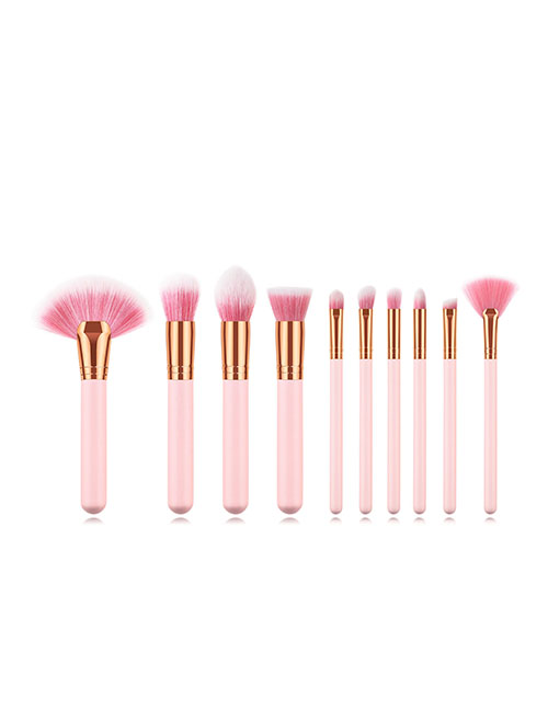 Fashion Pink Gold 10 Sticks Powder White Hair Makeup Brush