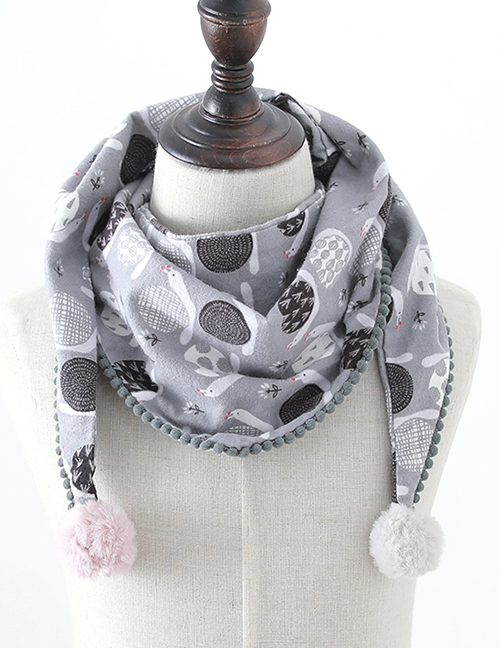 Fashion Snail Gray Children's Triangle Scarf With Snail Print Fur Ball