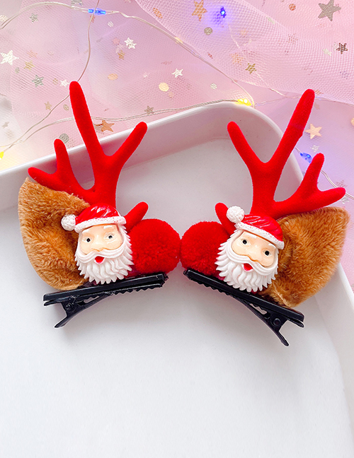Fashion Little Old Man With Red Antlers 1 Pair Santa's Antlers Hair Clip Set