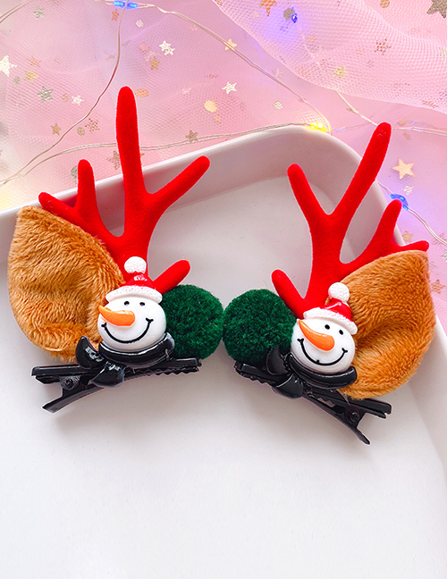 Fashion Snowman Head With Red Antlers 1 Pair Christmas Snowman Antlers Hair Clip Set