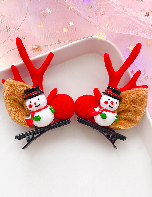 Fashion Little Snowman With Red Antlers 1 Pair Christmas Snowman Antlers Hair Clip Set
