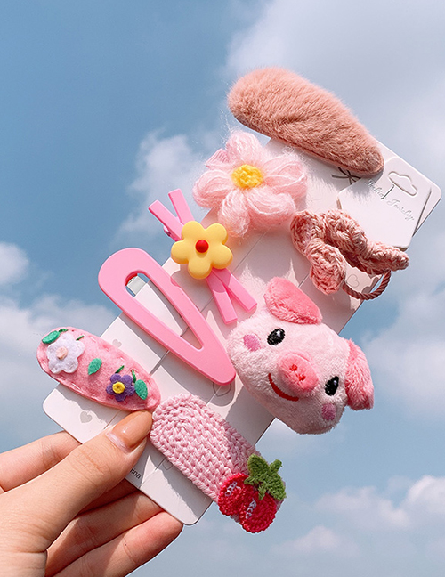 Fashion Pink Pig Series # 9 Piece Set Flower Piggy Cherry Hair Clip Set
