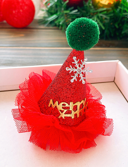 Fashion Red Christmas Hat-lace Edge Christmas Hat Lace Children Snowflake Hairpin