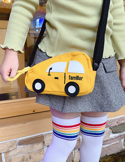 Fashion Yellow Stitched Contrast Car Children Shoulder Bag