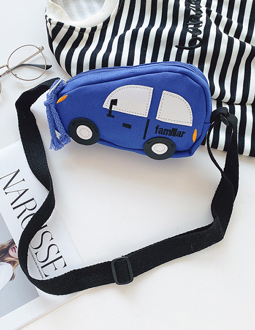 Fashion Blue Stitched Contrast Car Children Shoulder Bag