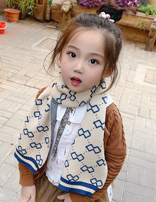 Fashion Off-white Blue Printed Contrast Children Scarf