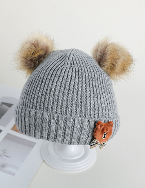Fashion Silver Fur Ball Bear Baby Hat