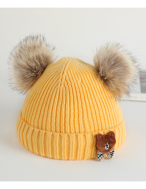 Fashion Yellow Fur Ball Bear Baby Hat