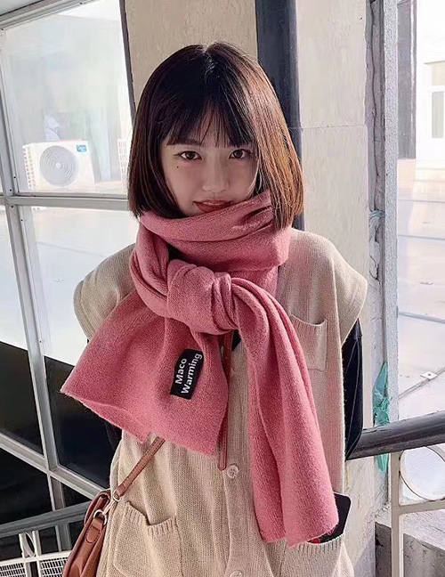 Fashion Rose Pink Knitted Scarf With Alphabet