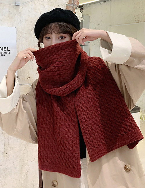 Fashion Red Wine Pineapple Knitted Scarf