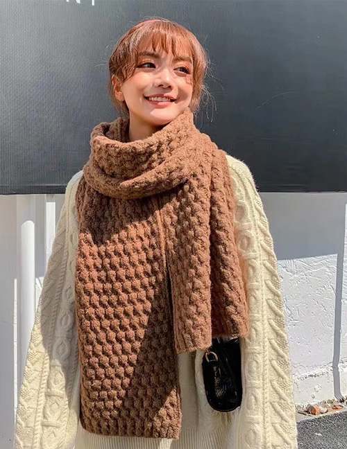 Fashion Caramel Colour Pineapple Knitted Scarf